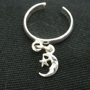 Sterling Silver Toe Ring Moon & Stars